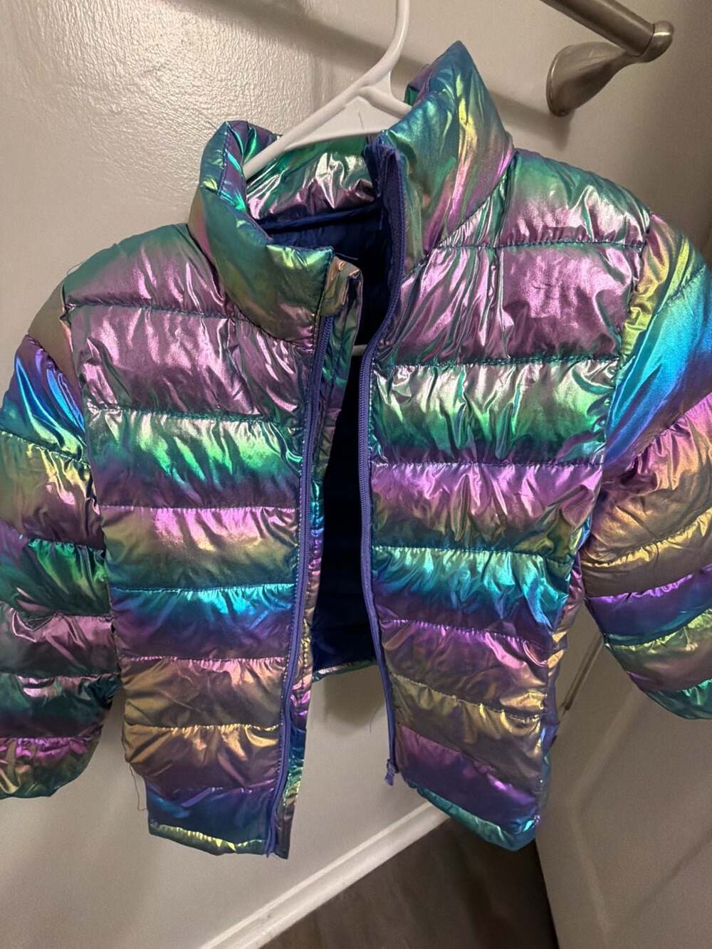 Girls Reversible Holographic Iridescent mermaidcore Puffer Jacket size medium